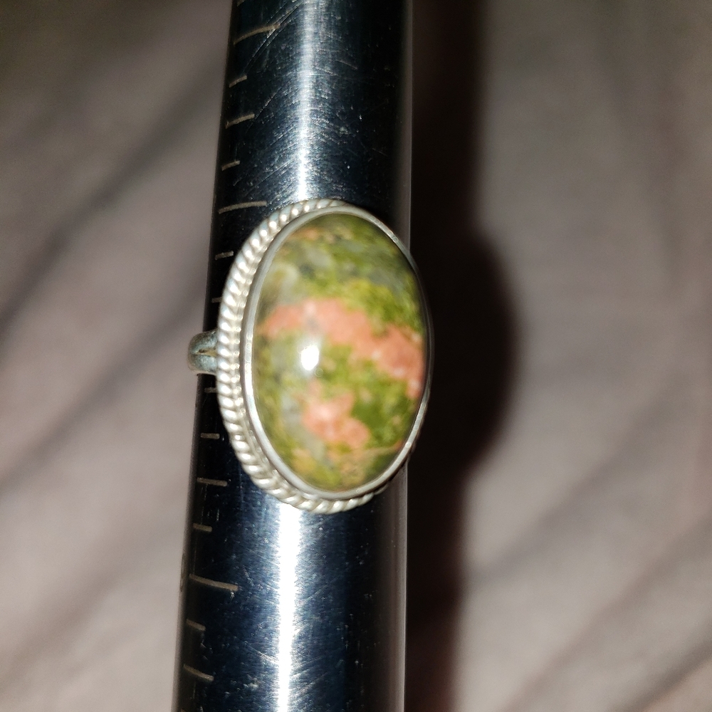 SS pink&green stone ring - Picture 3 of 5